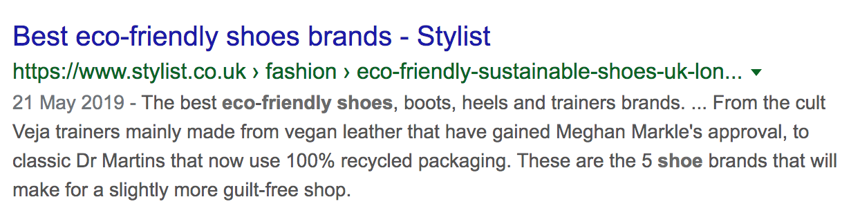 Example of a result for 'Eco Friendly Shoes'