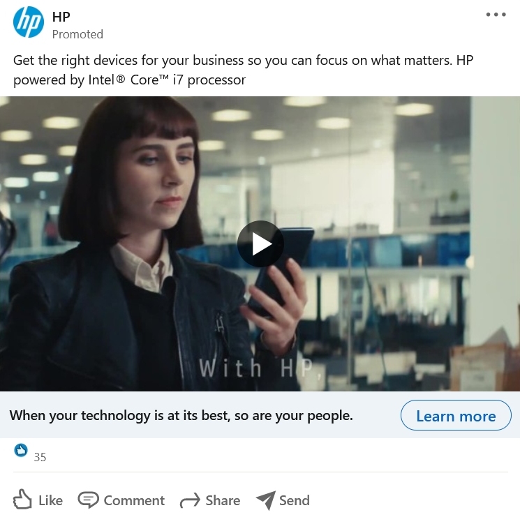 Example of LinkedIn sponsored advert
