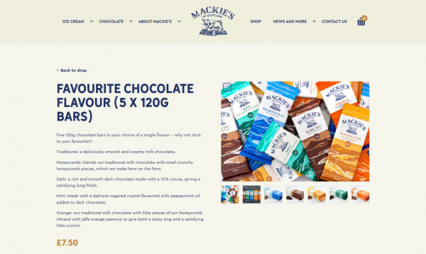 Screenshot showing the Mackie's website