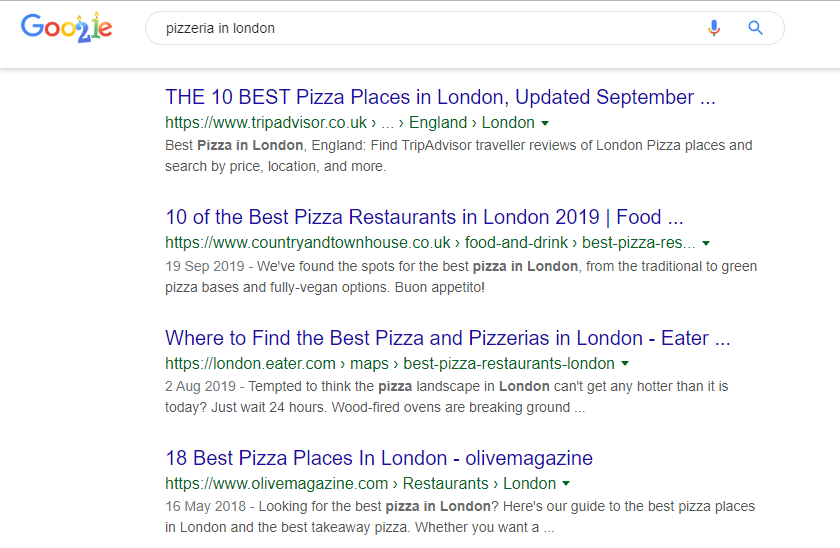 Example of meta titles and descriptions in Google's search results