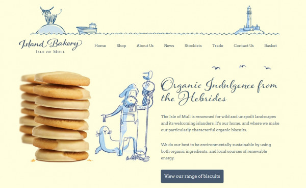 Screenshot showing the Island Bakery website homepage