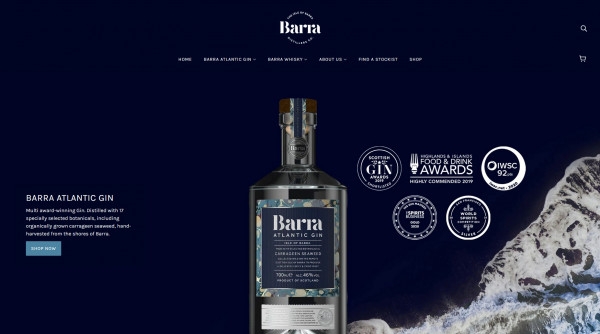 Screenshot showing the Isle of Barra Distillery's website homepage
