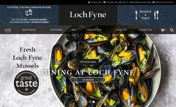 Screenshot showing the Loch Fyne website